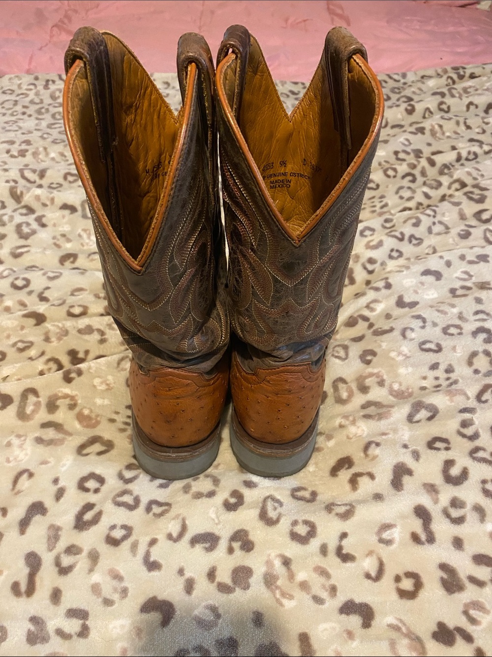 Lucchese Two-Tone Brown Ostrich Toe Cowboy Boots - Picture 3 of 7